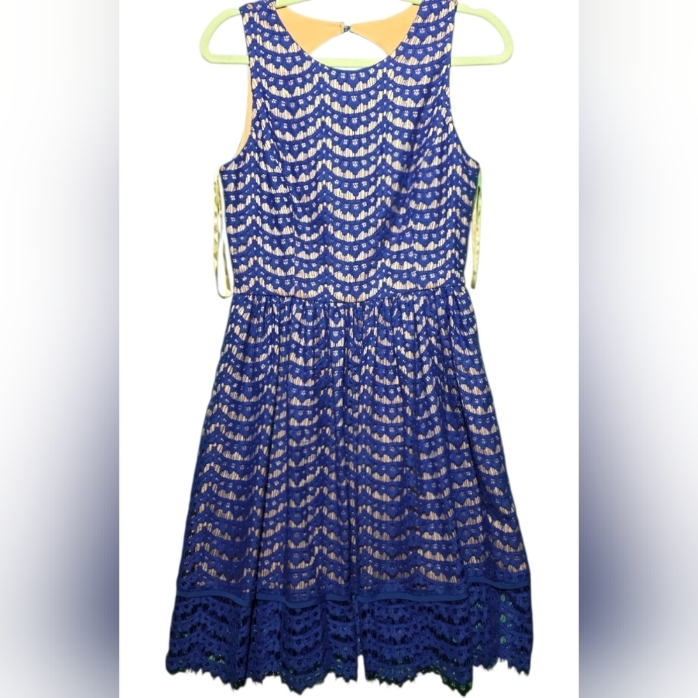 Eliza J Eyelet Blue Dress Size 6 EUC PTP 19 Length 38